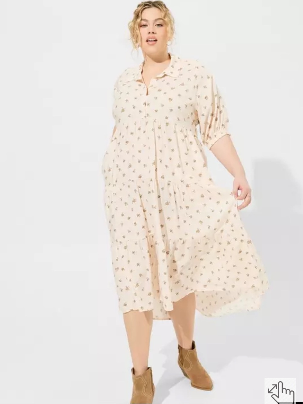 Torrid 2X Cream Floral Hi-Low Tiered Maxi Shirtdress Pockets Dress
